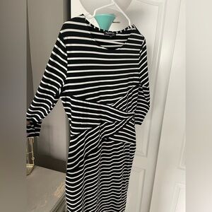 Black and White Striped Stretch Cotton Dress